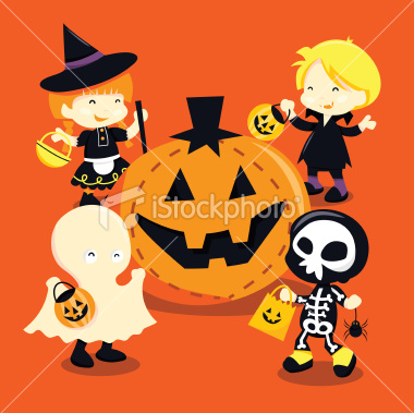 Stock Vector Illustration:  Halloween Kids And Jack O Lantern