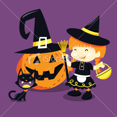 Stock Vector Illustration:  Halloween Witch Girl Trick Or Treat