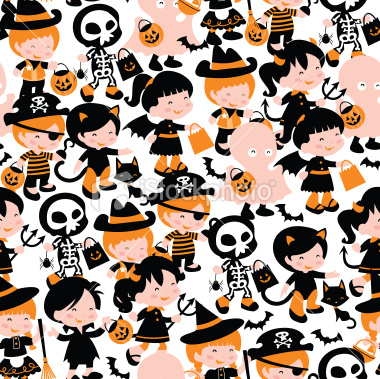 Stock Vector Illustration:  Halloween Trick Or Treat Kids Seamless Pattern Background