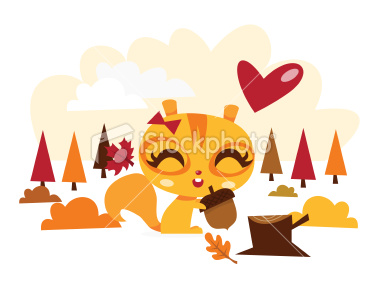 Stock Vector Illustration:  Cartoon Squirrel Loving Fall