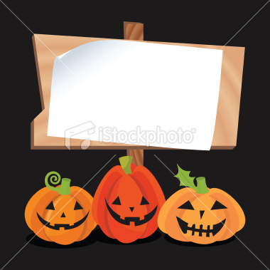 Stock Vector Illustration:  Halloween Jack O Lantern CopySpace Wooden Sign