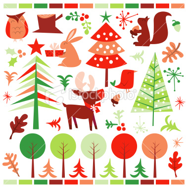 Stock Vector Illustration:  Retro Festive Forest Holiday Design Elements