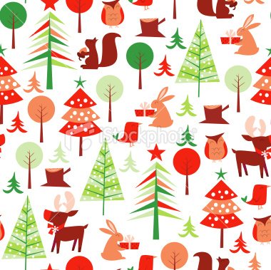Stock Vector Illustration:  Retro Festive Forest Holiday Seamless Pattern Background