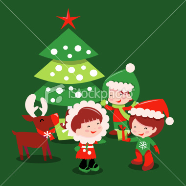 Stock Vector Illustration:  Winter Kids And Christmas Tree