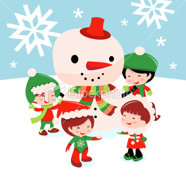 Stock Vector Illustration:  Christmas Winter Kids And Snowman