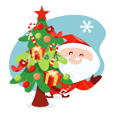 Stock Vector Illustration:  Santa Claus Peekaboo Christmas Tree