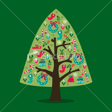 Stock Vector Illustration:  Christmas Tree Filled With Decorations