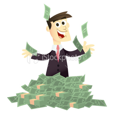 Stock Vector Illustration:  Businessman In A Pile Of Cash
