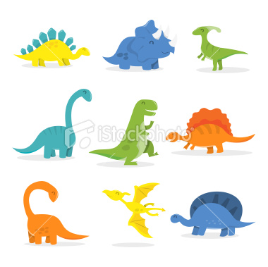 Stock Vector Illustration:  Happy Cartoon Dinosaur Set