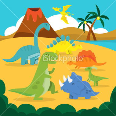 Stock Vector Illustration:  Cartoon Prehistoric Land Of Dinosaurs