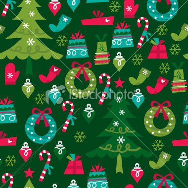 Stock Vector Illustration:  Whimsical Retro Christmas Seamless Pattern Background