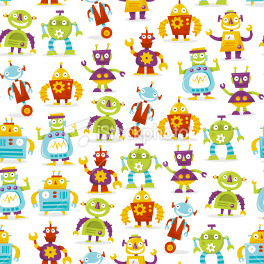 Stock Vector Illustration:  Happy Retro Robots Seamless Pattern Background