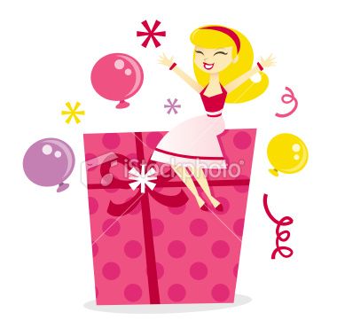 Stock Vector Illustration:  Retro Surprise Gift And Balloons Girl