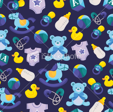 Stock Vector Illustration:  Blue Baby Boy Seamless Pattern Background