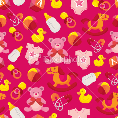 Stock Vector Illustration:  Pink Baby Girl Seamless Pattern Background