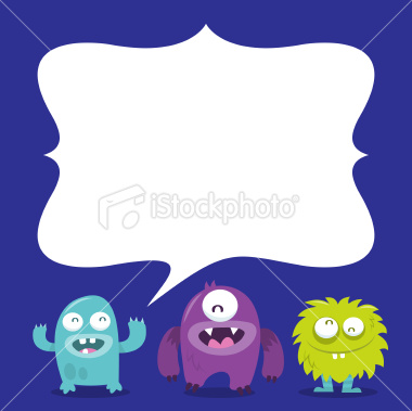 Stock Vector Illustration:  Happy Silly Cute Monsters Copyspace Message