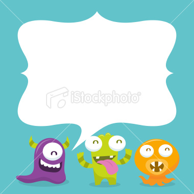 Stock Vector Illustration:  Happy Silly Cute Monsters Blank Message