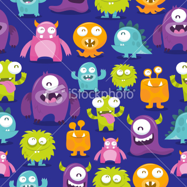 Stock Vector Illustration:  Happy Silly Cute Monsters Seamless Pattern Background
