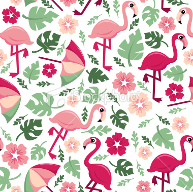 Stock Vector Illustration:  Tropical Flamingoes Seamless Pattern Background
