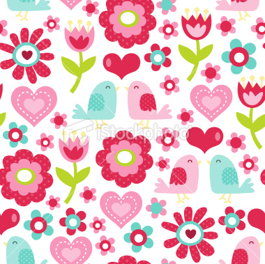 Stock Vector Illustration:  Retro Floral Love Birds Seamless Pattern Background