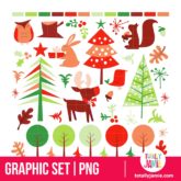 Retro Festive Forest Holiday Design Elements - PNG Clip Arts