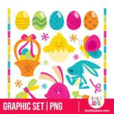 Retro Happy Easter Set - PNG Clip Arts