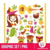 Retro Hawaiian Luau Party Set - PNG Clip Arts